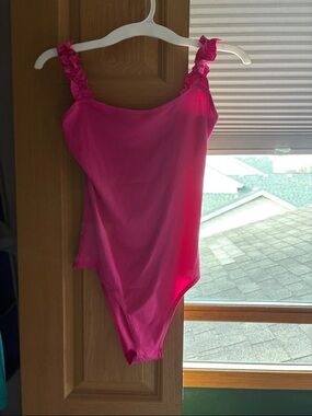 Bright Hot Pink Ruffled Strap One-Piece Bodysuit